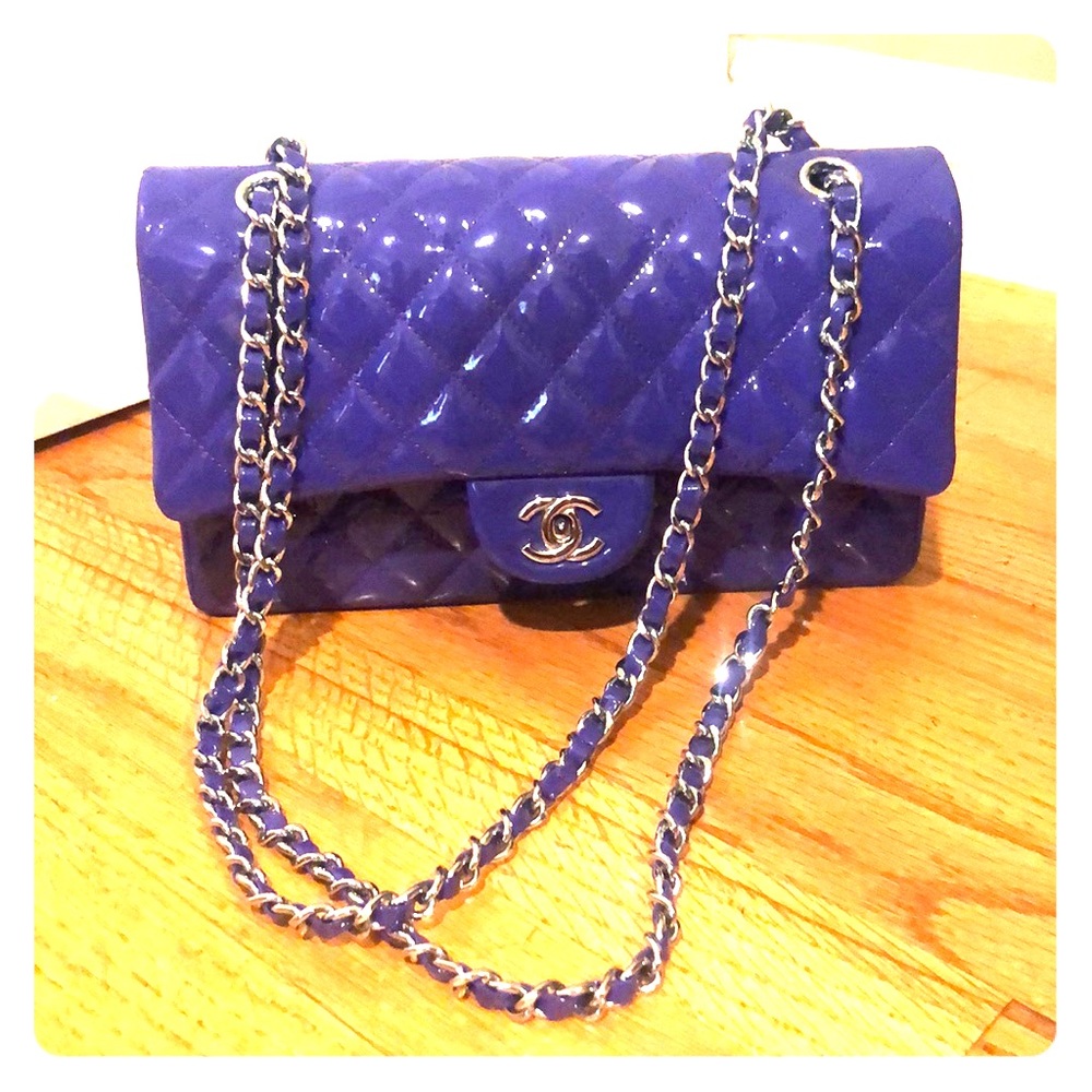 CHANEL Patent Leather Classic Quilted Flap Bag